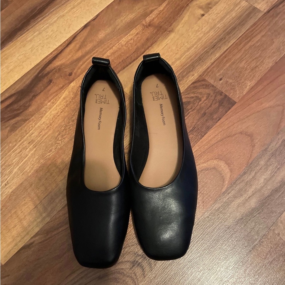 Time AND Tru Flats, Memory Foam, Size 7, Black